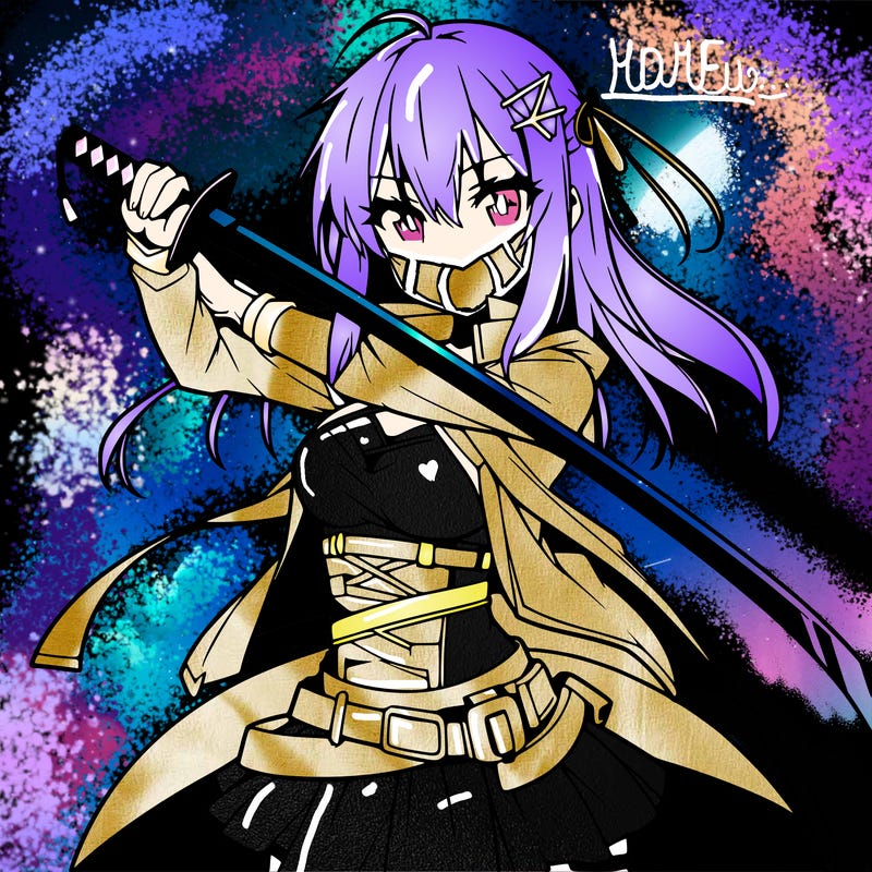 anime girl with sword in cool pose