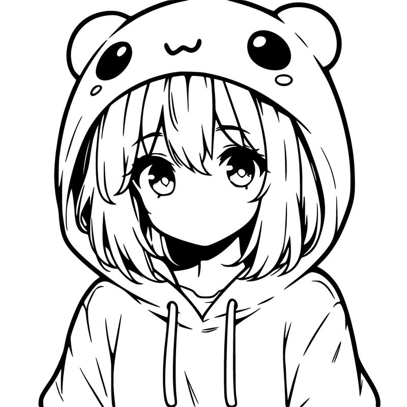 anime cute girl with hoodie