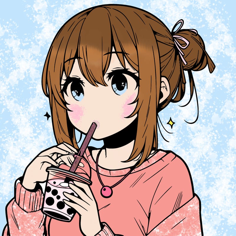 manga character drinking boba