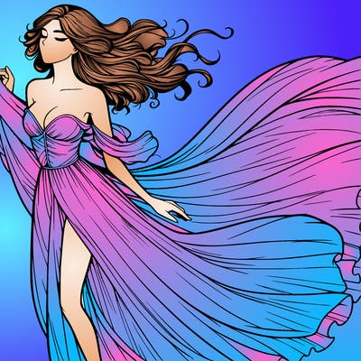 realistic woman in dress flowing the the wind