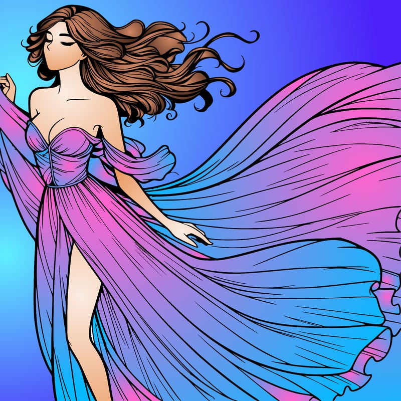 realistic woman in dress flowing the the wind