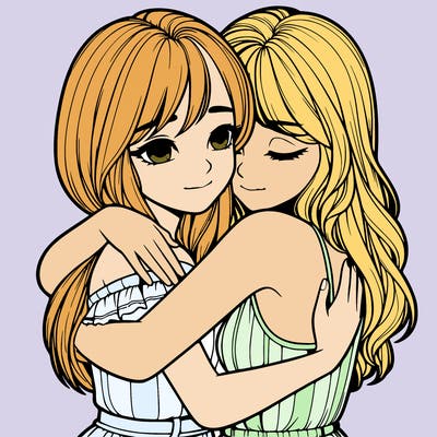 realistic girls hugging