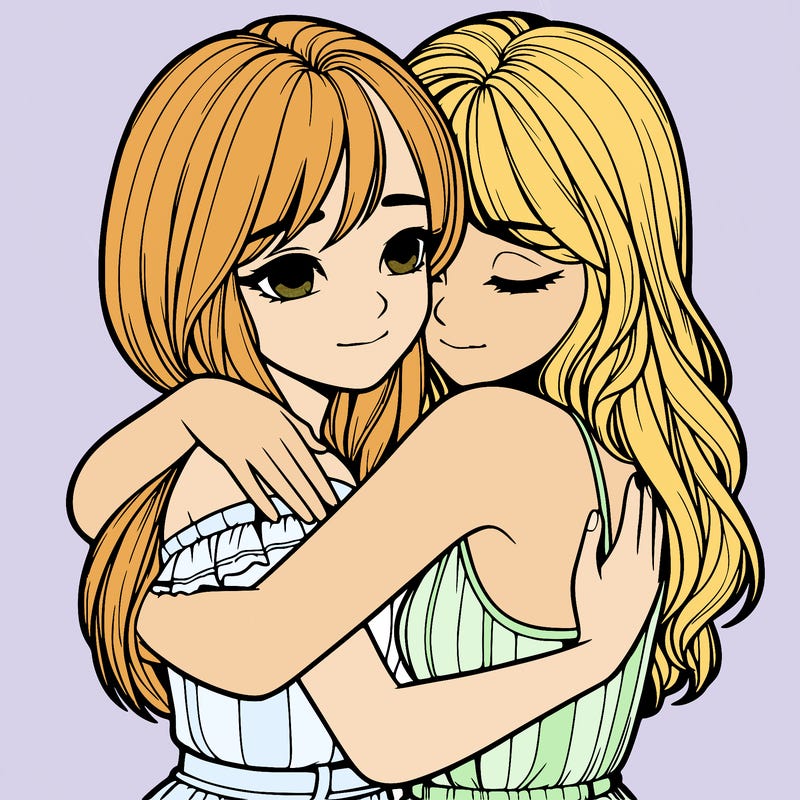 realistic girls hugging