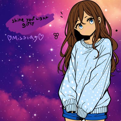manga teen girl  in a sweater and baggy pants