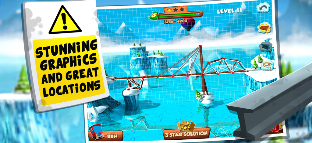 Bridge Builder Simulator - Bridge Builder Simulator gameplay showing a bridge construction in the Frozen Arctic location