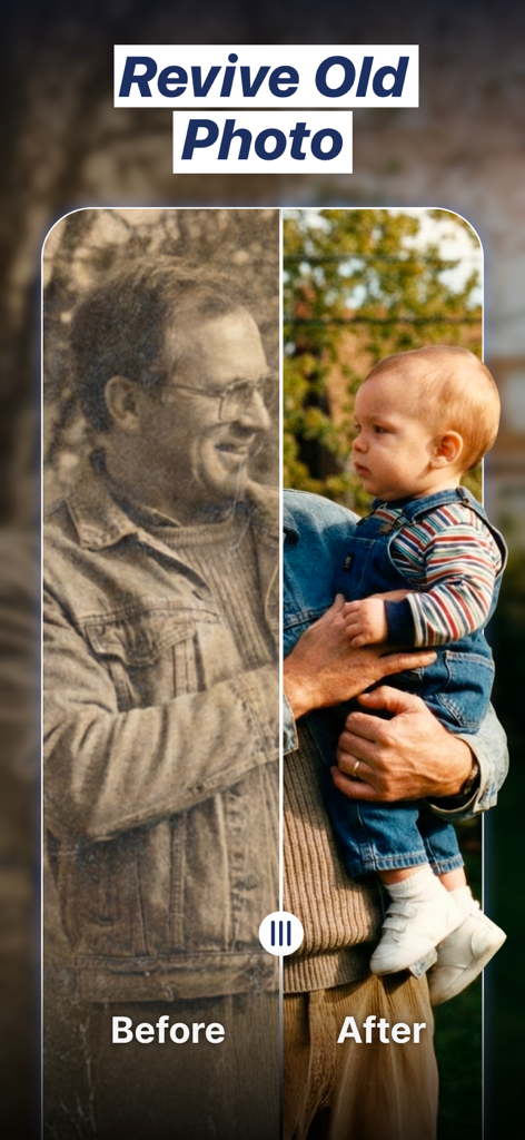 Photica (Pixly)・Photo Animator - Before and after comparison of an old photo being restored and colorized by Photica AI animator
