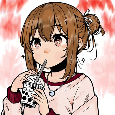 manga character drinking boba