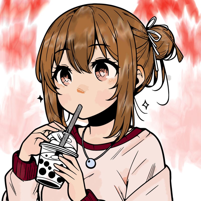 manga character drinking boba