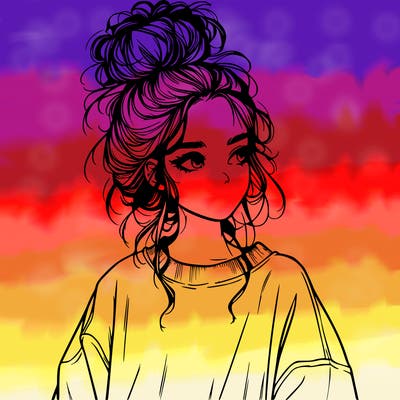 realistic girl with messy bun and oversized clothing
