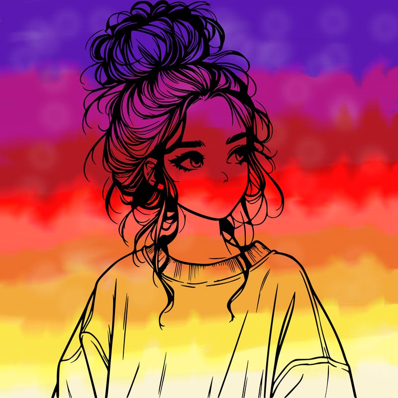 realistic girl with messy bun and oversized clothing