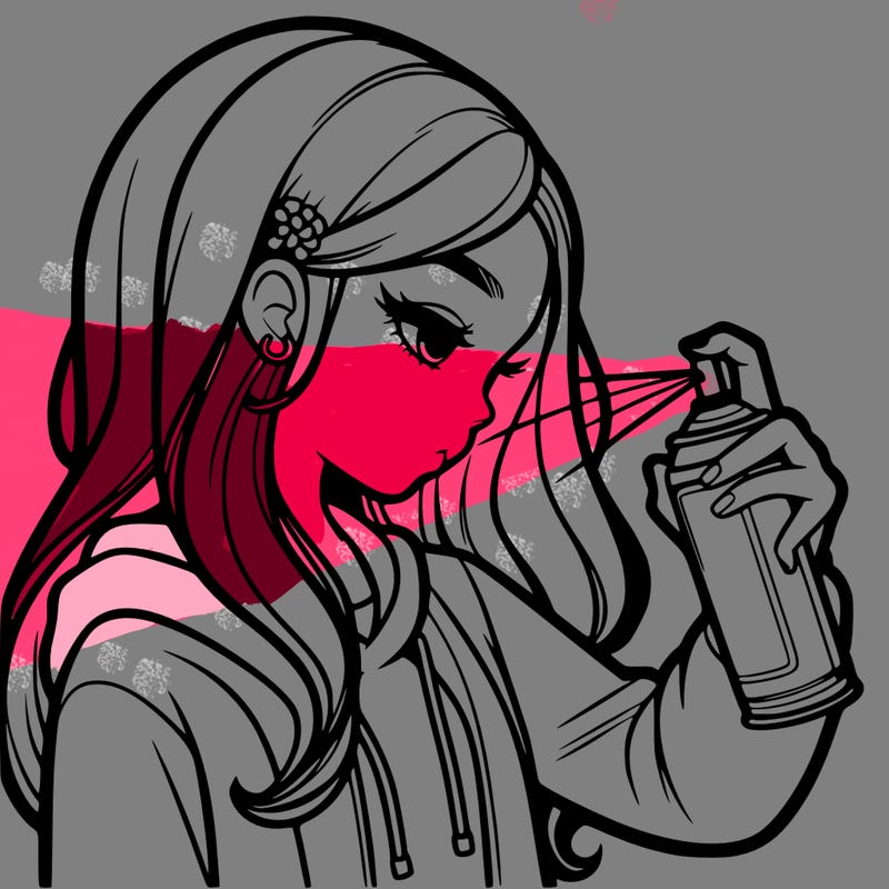 a realistic girl spray painting