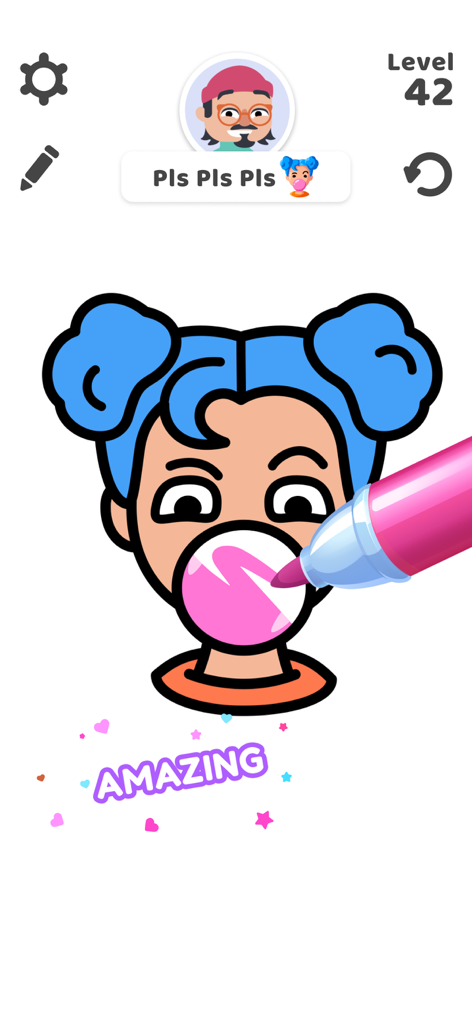 Color Page 2 ASMR - Art game - Digital coloring gameplay of a character blowing pink bubble gum in Color Page 2 ASMR