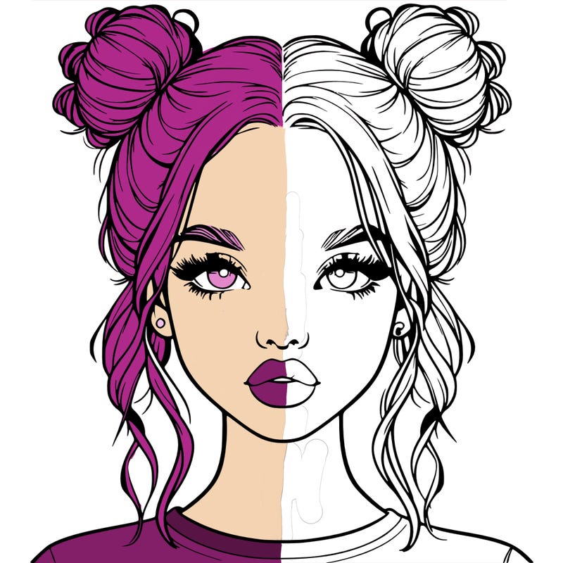 realistic girl with two buns in hair and lips