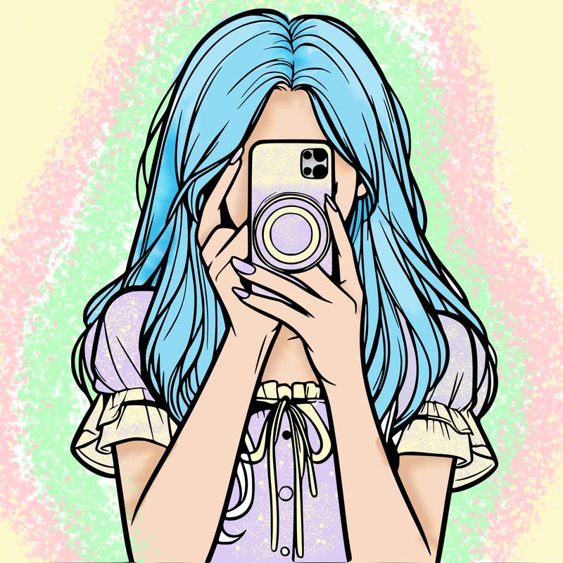 a realistic girl holding her phone taking pictures