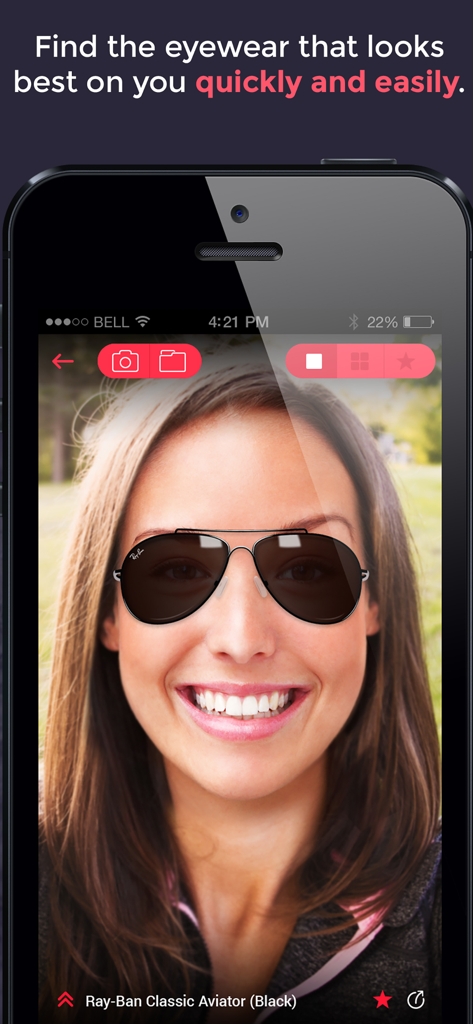 Glassify - TryOn Virtual Glass - Woman using Glassify app to virtually try on Ray-Ban aviator sunglasses