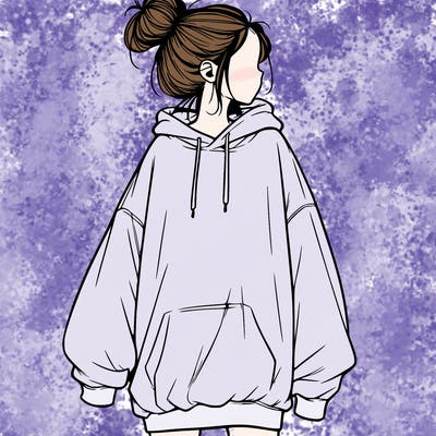 realistic girl with a oversized sweatshirt on and a bun