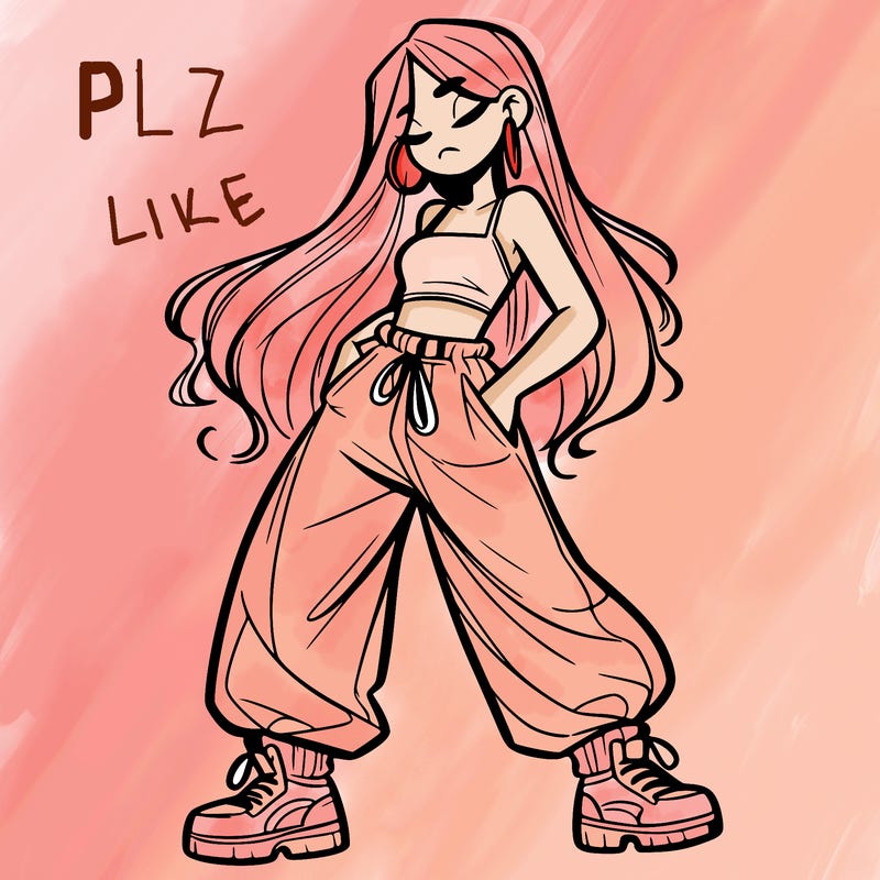 girl in baggy pants crop top and long hair