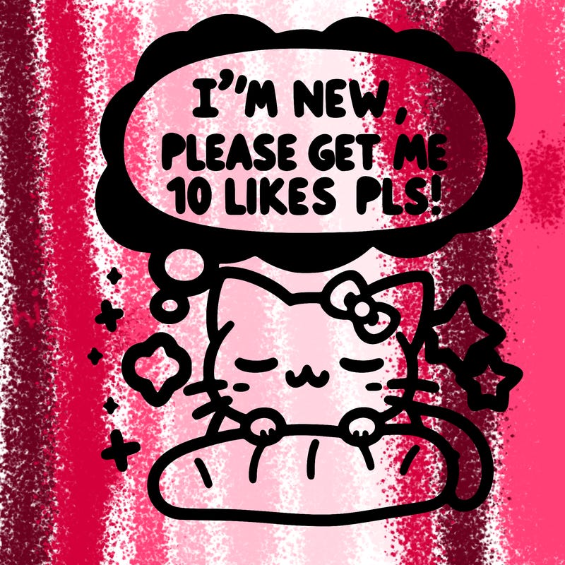 kitty taking a nap dream talking and saying "i'm new, please get me at least 10 likes pls!!"