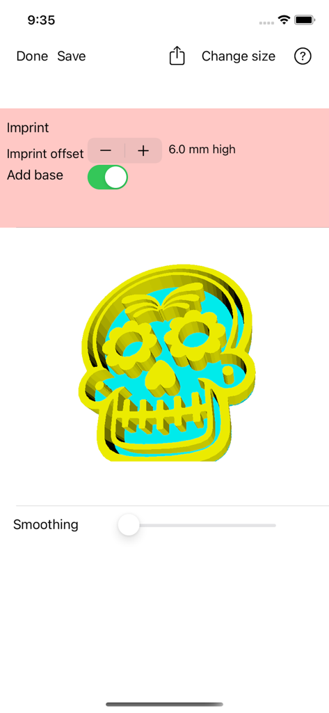 3D Cookie Cutter - A sugar skull 3D model being designed in the 3D Cookie Cutter app interface