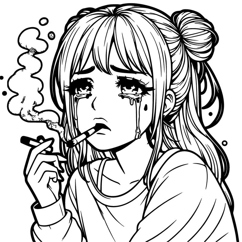 realistic sad girl smoking crying