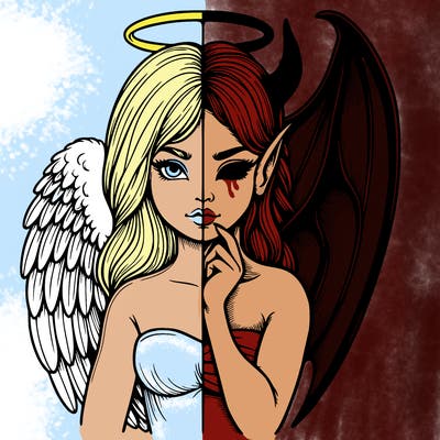 realistic angel half demon