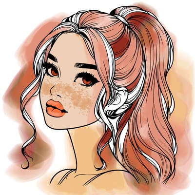 realistic girl with a ponytail on her hair and lips