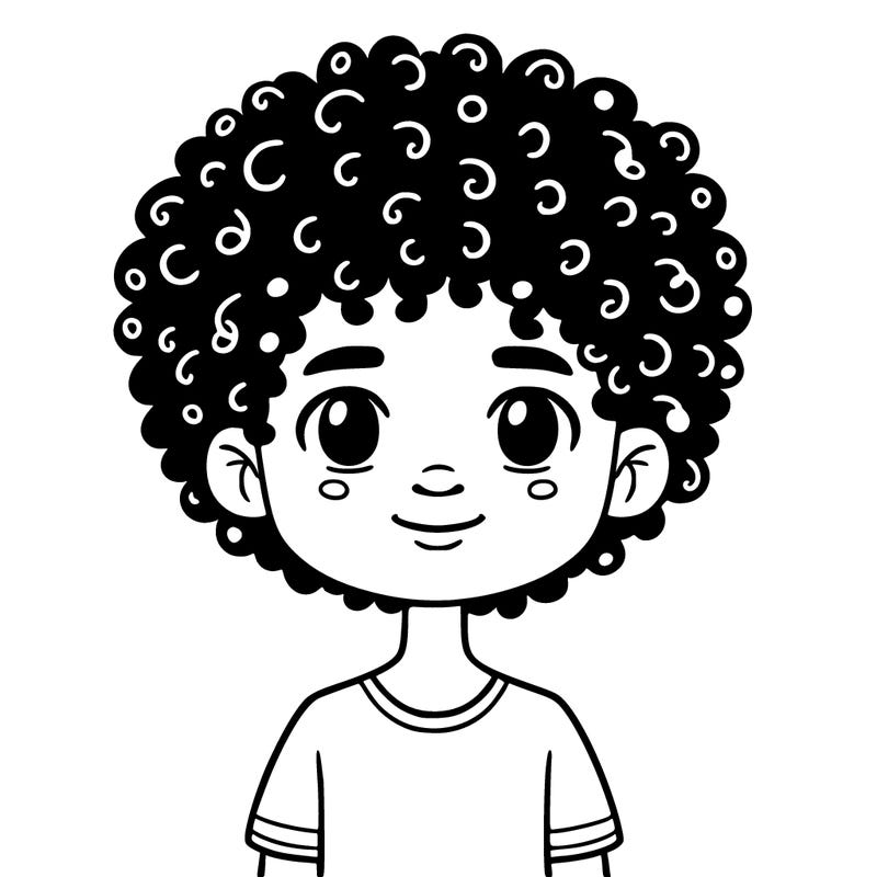 dark skinned boy with perm curly hair