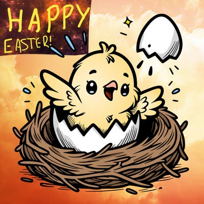 a baby chick hatching from an egg in a nest