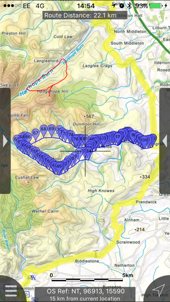 Northumberland Maps Offline - Detailed topographic hiking map with a tracked route and waypoints in Northumberland