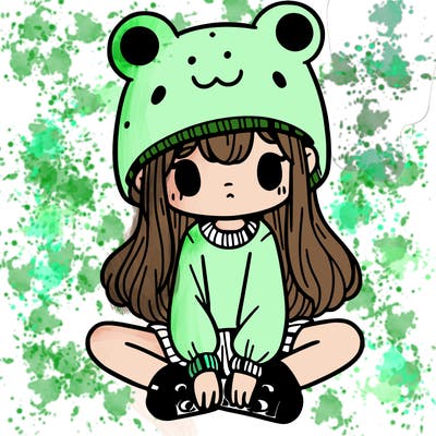 a girl wearing a frog hat and some frog socks
