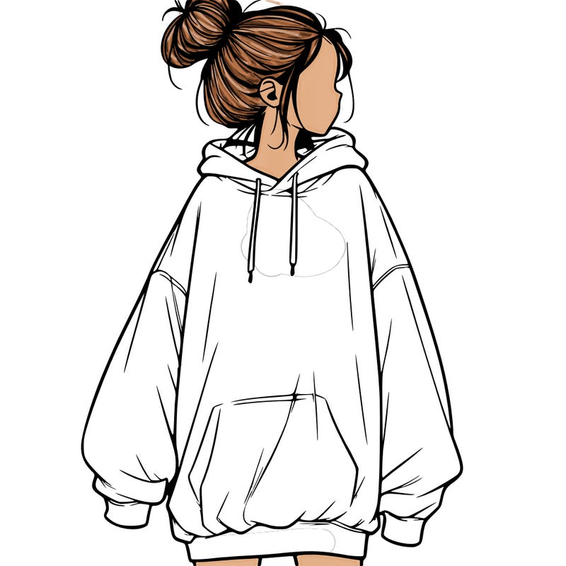 realistic girl with a oversized sweatshirt on and a bun