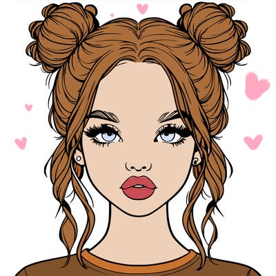 realistic girl with two buns in hair and lips