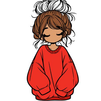 girl with baggy sweatshirt and messy bun