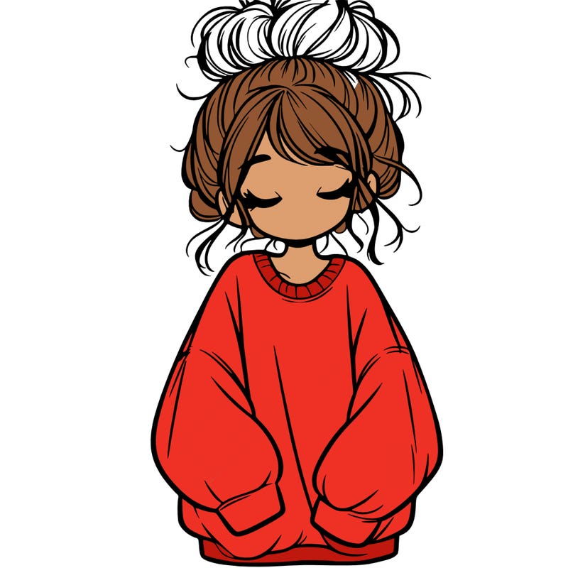 girl with baggy sweatshirt and messy bun