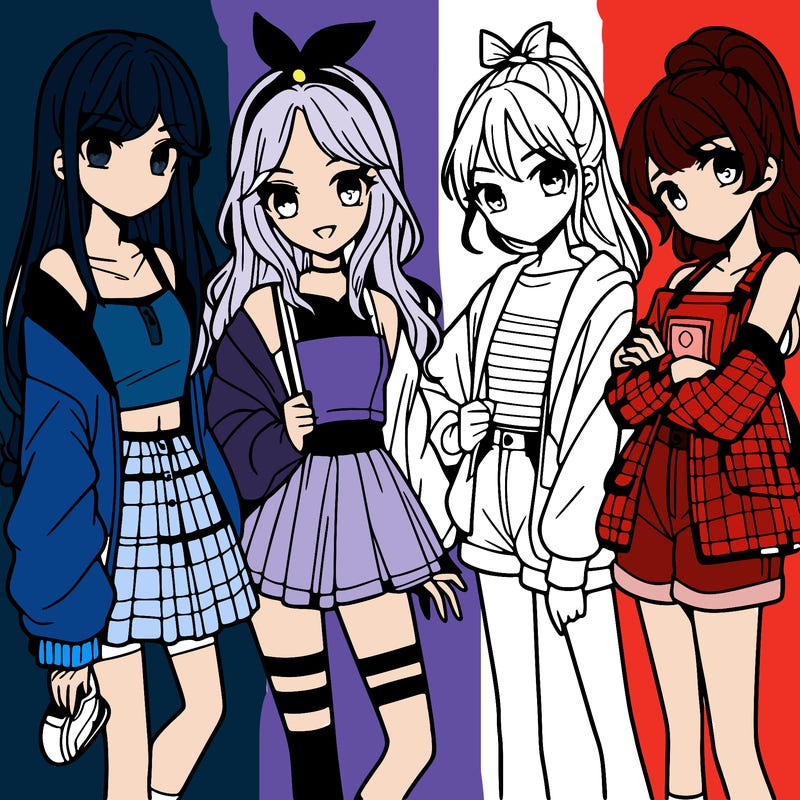teen manga girls group of 4