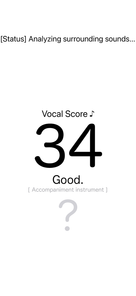 Singing Voice Rating - A screenshot of the Singing Voice Rating app interface showing a vocal score of 34