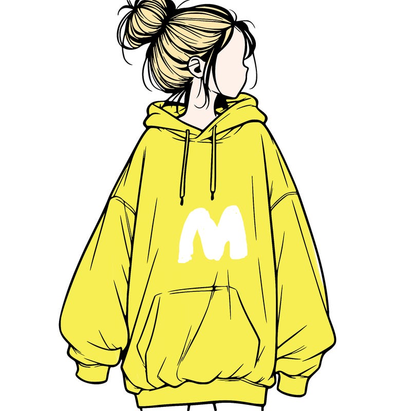 realistic girl with a oversized sweatshirt on and a bun