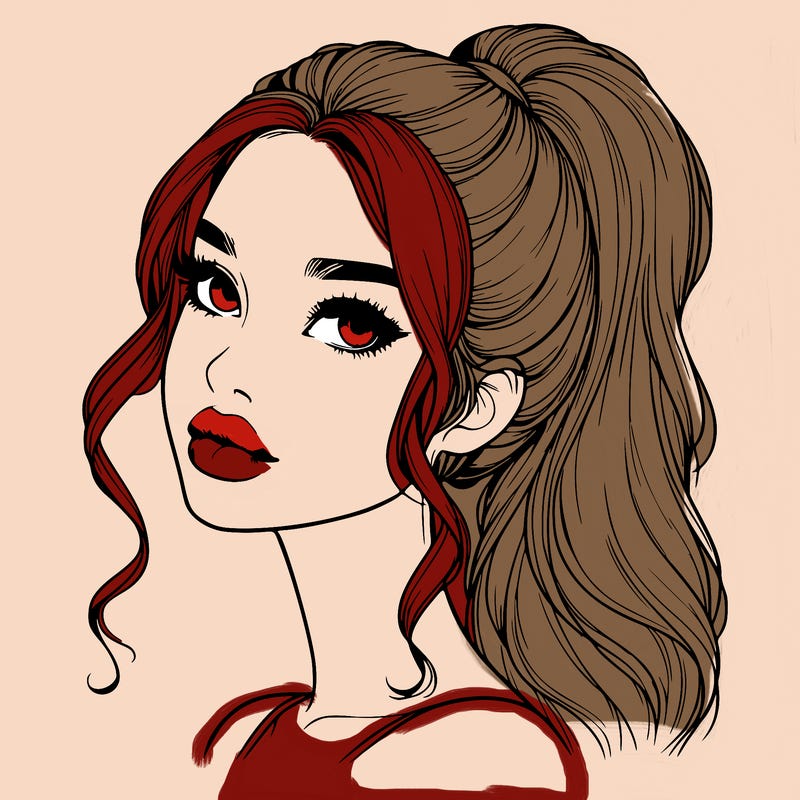 realistic girl with a ponytail on her hair and lips