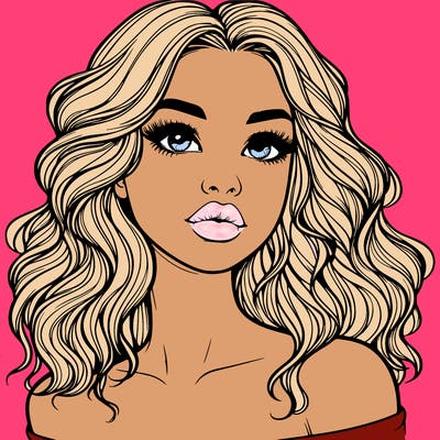 realistic girl with wavy hair and lips