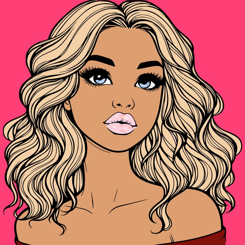 realistic girl with wavy hair and lips