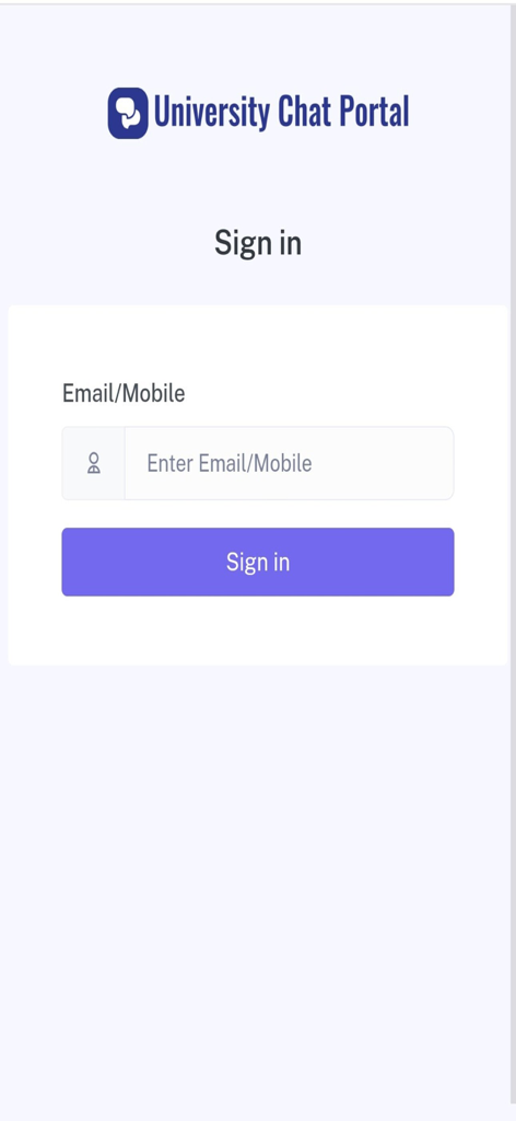 Página de login do Portal Universitário CV Chat apresentando campos de login por e-mail e celular