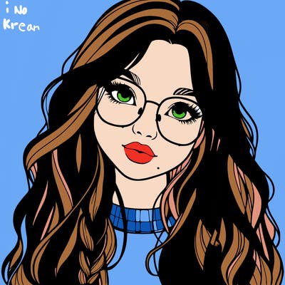girl with long hair and freckles and glasses realistic