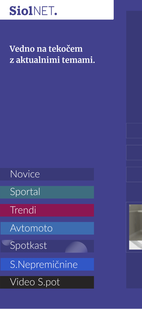 Siol.net - Siol.net mobile app interface showing news categories including Sportal, Trendi, and Avtomoto.
