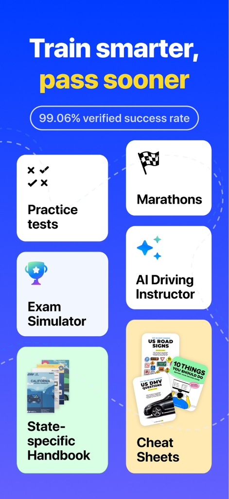 CDL Prep Practice Test Genie - CDL Prep Practice Test Genie app interface showing practice tests, exam simulator, and cheat sheets