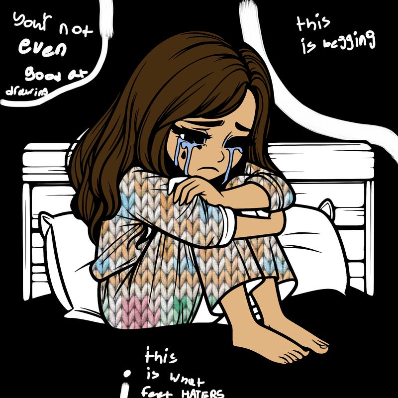 realistic girl crying on her bed over a break up