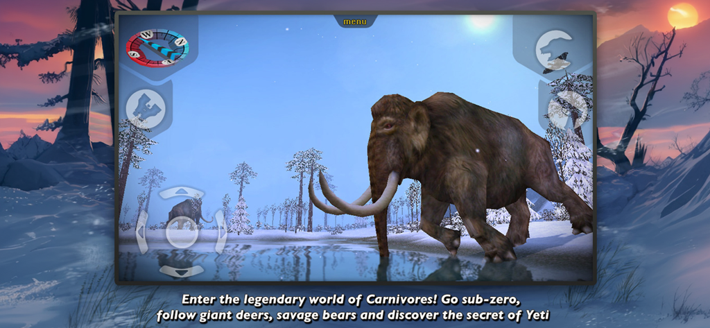 Carnivores: Ice Age - Woolly mammoth in a snowy landscape in Carnivores Ice Age mobile game