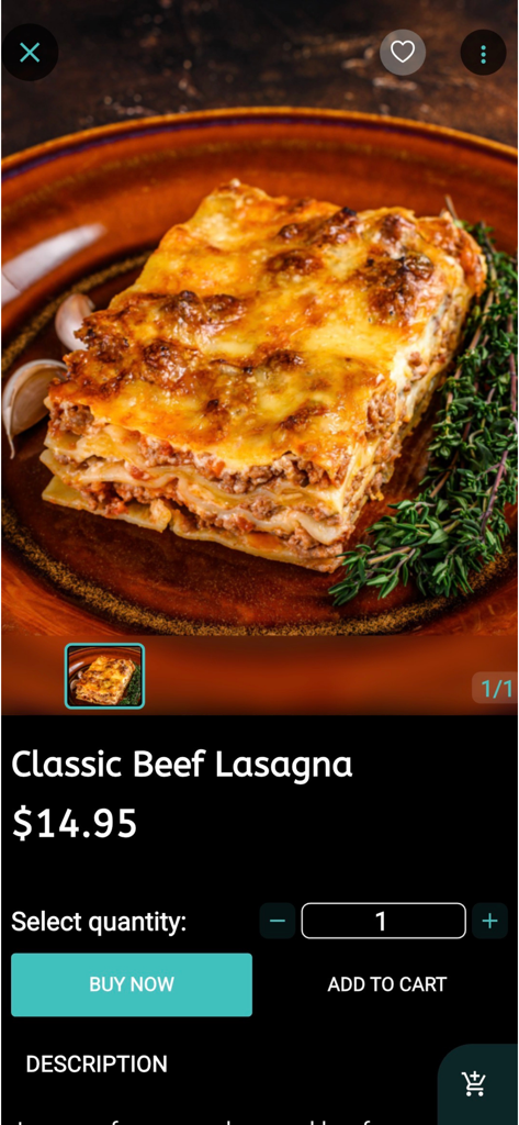 Fire And Spice Restaurant - Artículo clásico de Lasaña de Carne con precio y botones de compra en la aplicación Fire And Spice