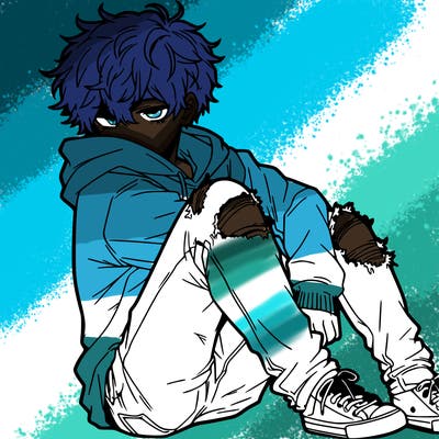 a male hoddie ripped jeans messy hair anime