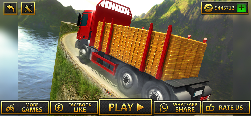 Gold Transporter Truck Drive - Camión rojo transportando barras de oro en una estrecha carretera de acantilado de montaña