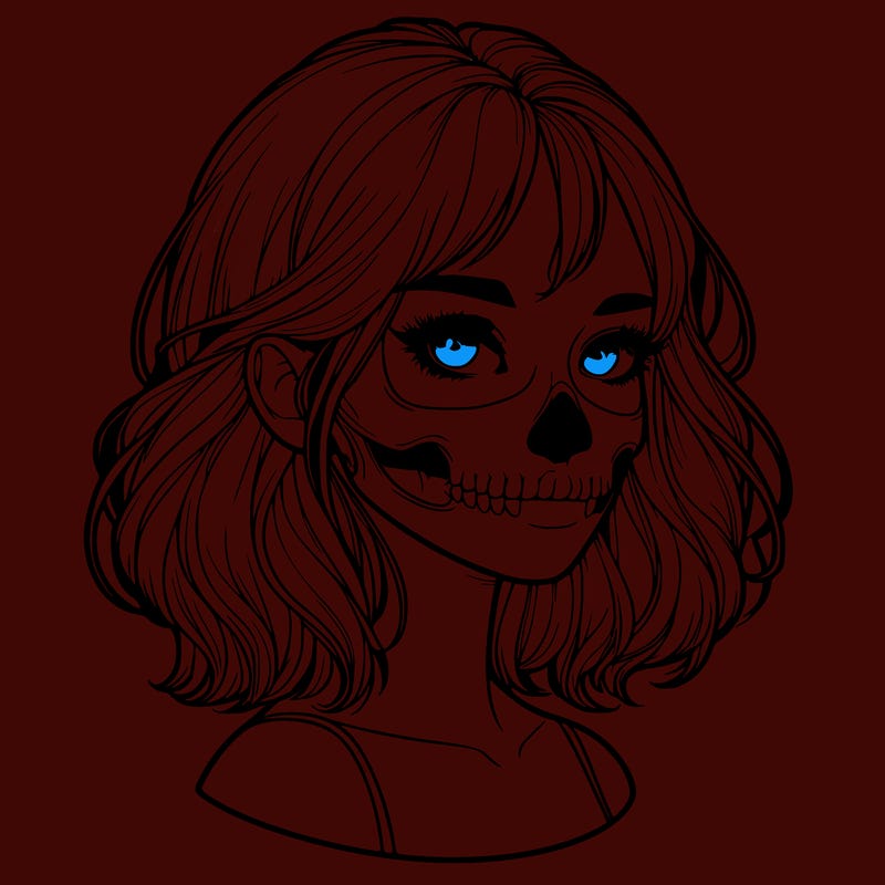 realistic girl with skull